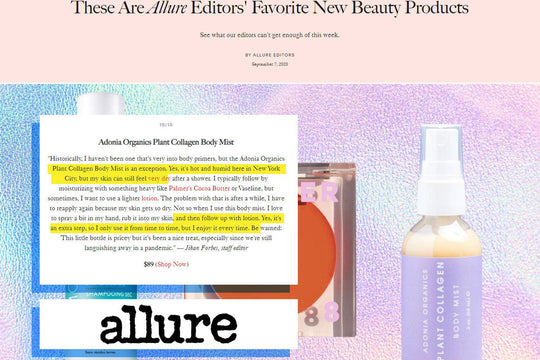 Adonia Organics Plant Collagen Body Mist Featured in Allure’s “Editors’ New Beauty Favorites”