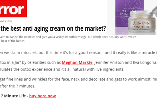 UK Mirror Names Athena 7 Minute Lift as a “Best Anti-Aging Cream”