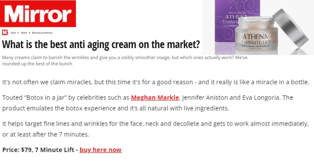 UK Mirror Names Athena 7 Minute Lift as a “Best Anti-Aging Cream” - Adonia Organics