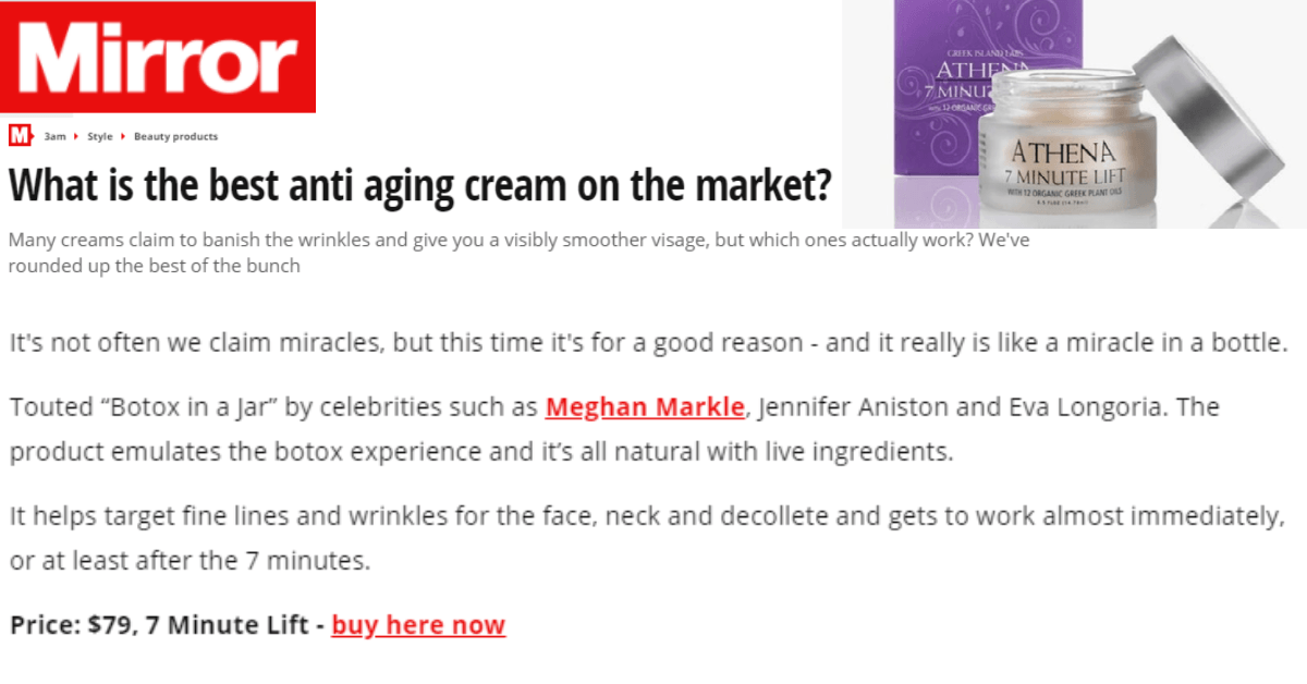 UK Mirror Names Athena 7 Minute Lift as a “Best Anti-Aging Cream” - Adonia Organics