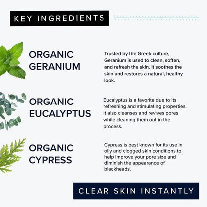 Geranium, Eucalyptus, and cypress are the key ingredients found in Adonia Organic's Bemish Detox